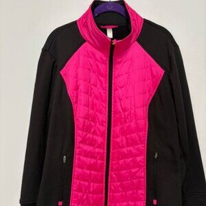 EXERTEK WOMAN HOT PINK/BLACK ZIPPER 1/2 QUILTED/KNIT JACKET. SZ. 2X